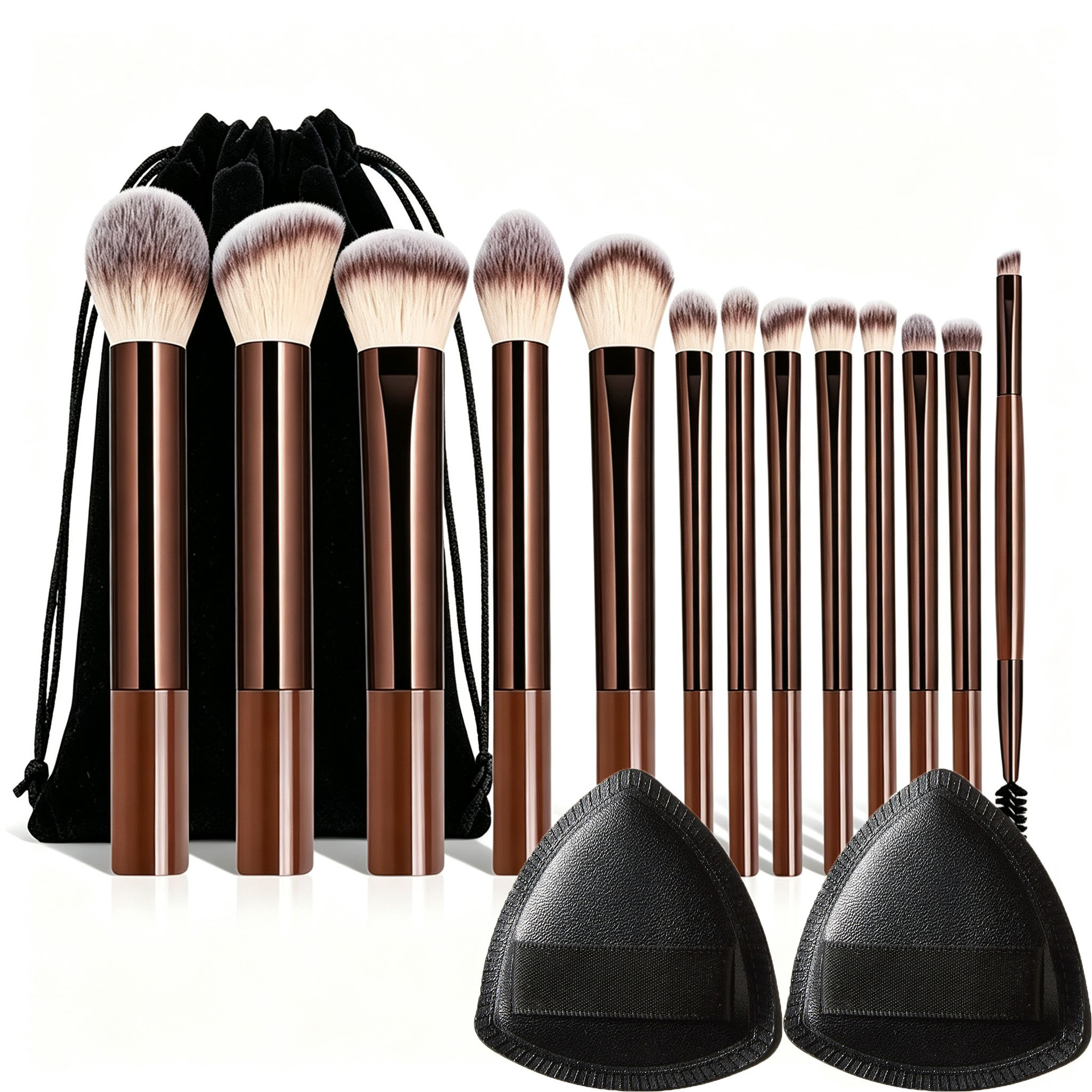 13pc coffee colored multi brush soft fiber bristle sloping surface paste brush precise brightening angled head triangle brush - Image 2