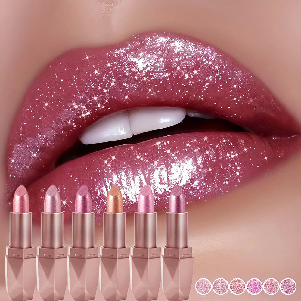Diamond Pearl Lipstick Fine Shining Golden Brightness Moisturizing Crushed Diamond Galaxy Colored Lipstick - Image 2