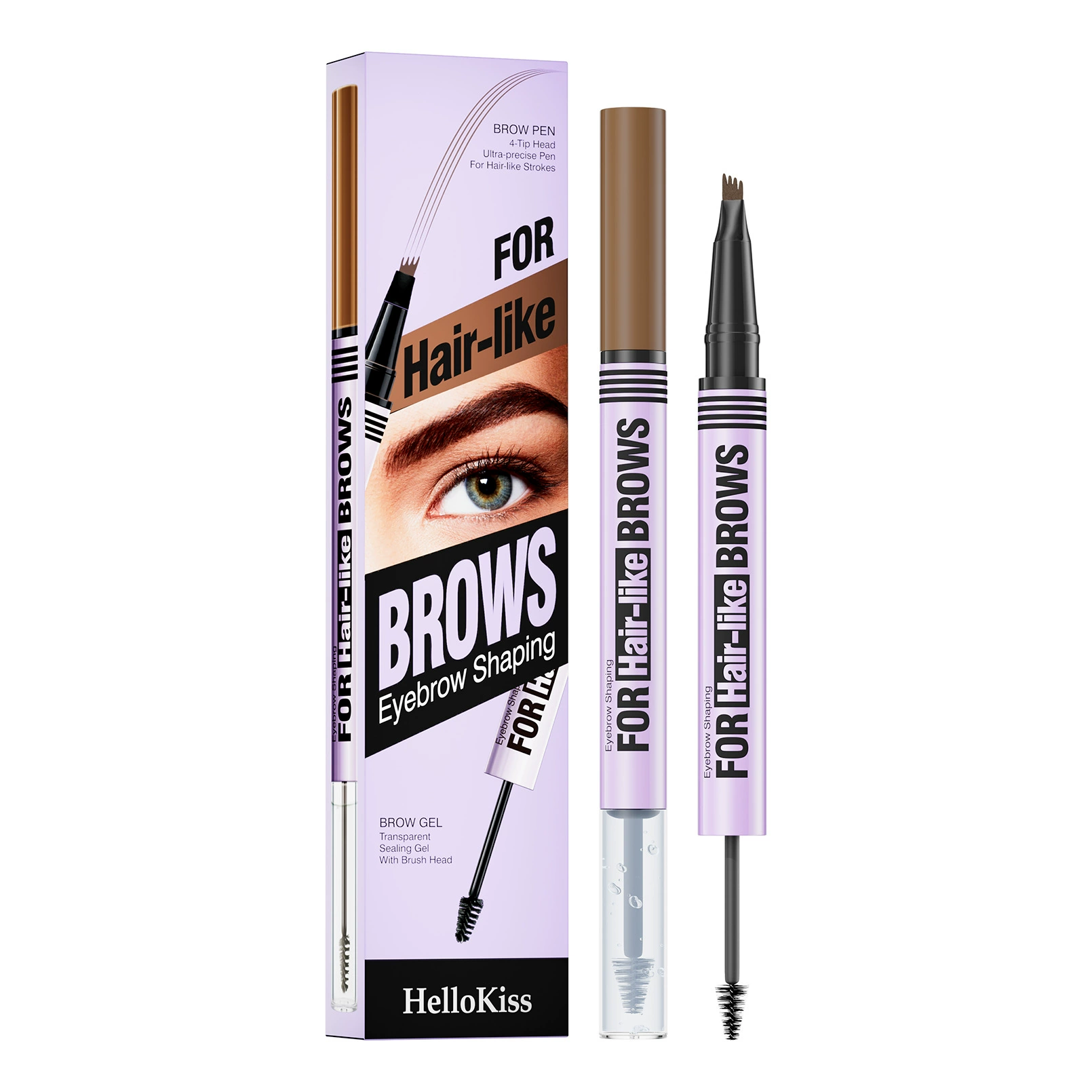 Four sided eyebrow pencil+waterproof sweat proof eyebrow glue wild eyebrow double headed eyebrow pencil