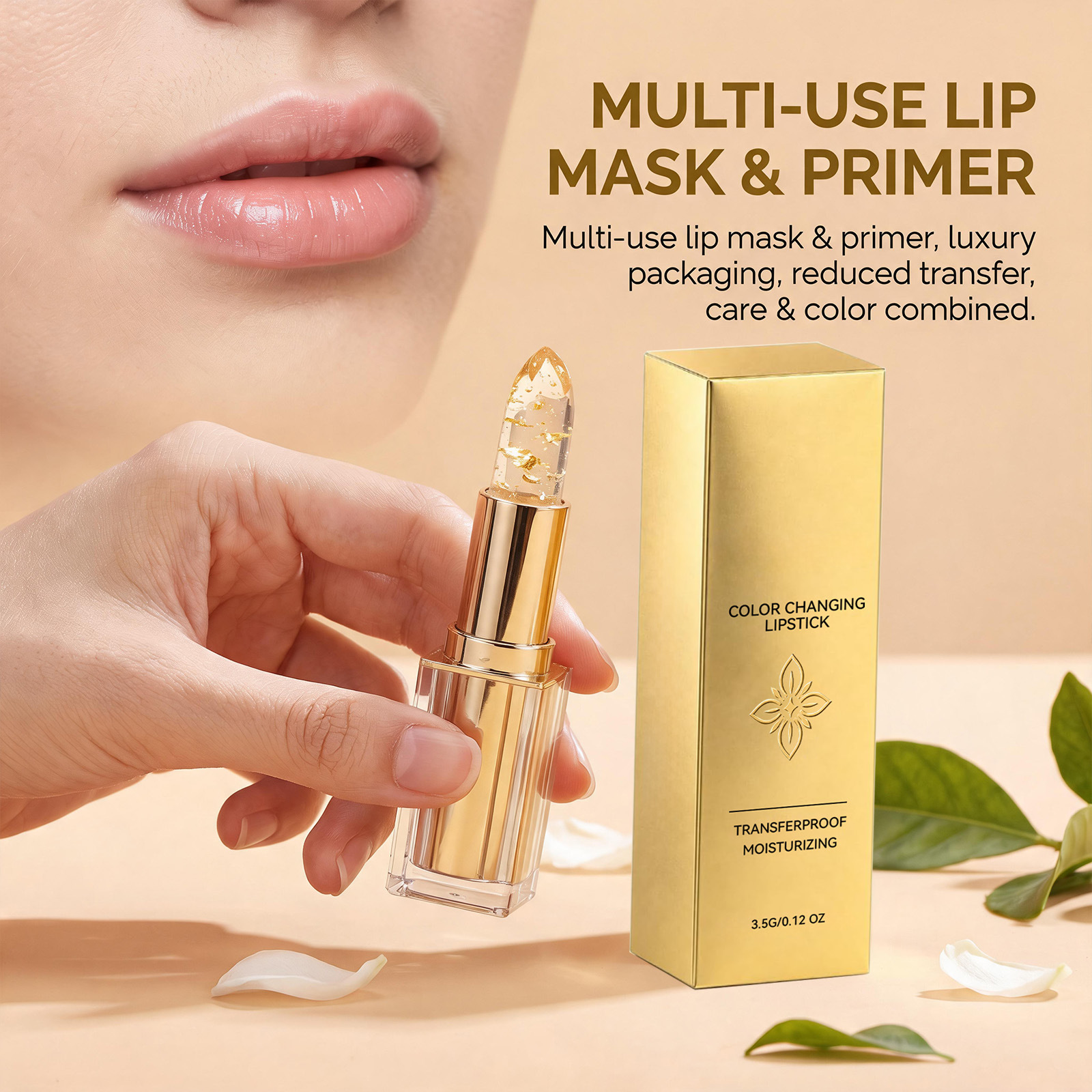 Hydrating Color-Changing Lipstick Gold Foil Color-Changing Moisturizing Lipstick Daily Gloss Soft & Lightweight Non-Greasy Care 3.5g - Image 2