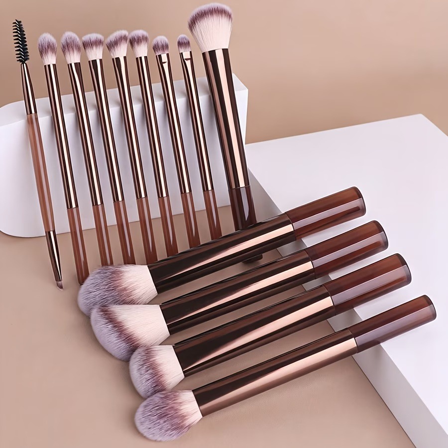 13pc coffee colored multi brush soft fiber bristle sloping surface paste brush precise brightening angled head triangle brush - Image 4