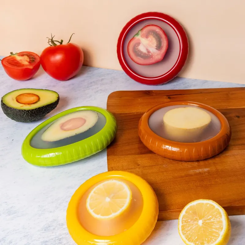 4pcs Fruit Preservation Box, Silicone Film, Food Sealing Refrigerator, Frozen Preservation Cover
