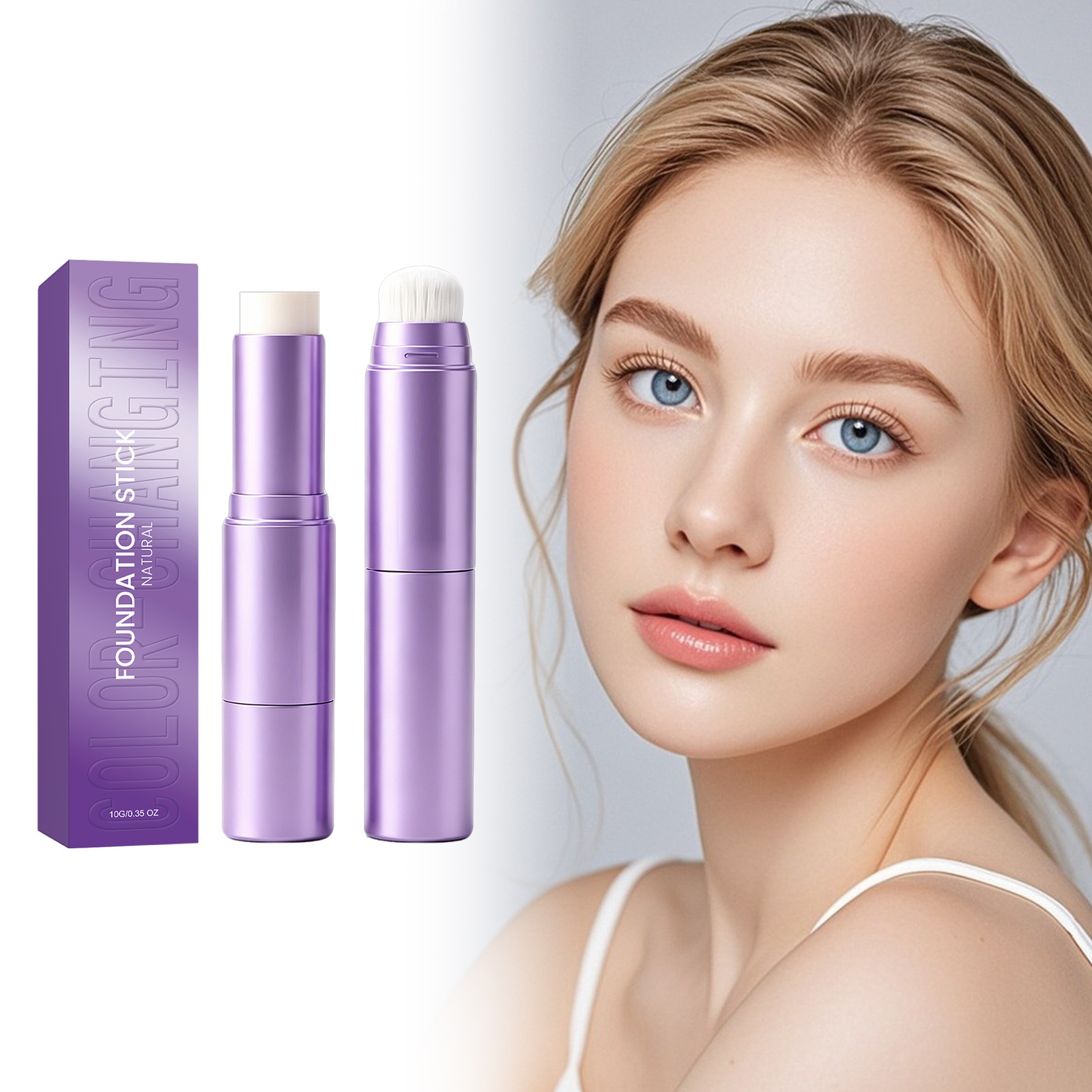 Two-in-One Color-Changing Foundation Stick (Natural Shade) Hydrating Flawless Matte Concealer - Image 3