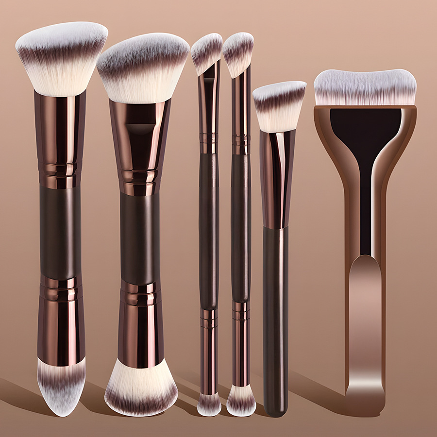 Coffee brown senior suit 4 pieces/5 pieces/6 pieces double head cover brush small pillow no trace foundation make-up brush triangle concealer brush