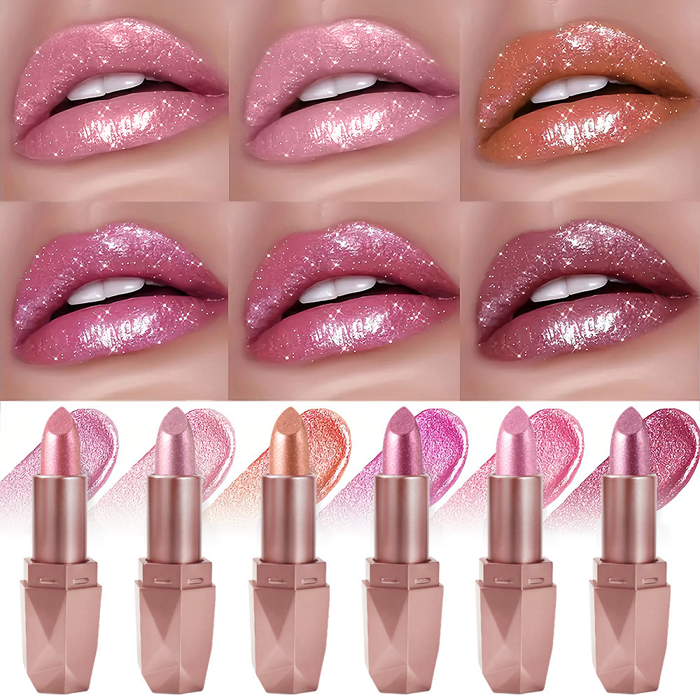 Diamond Pearl Lipstick Fine Shining Golden Brightness Moisturizing Crushed Diamond Galaxy Colored Lipstick - Image 3