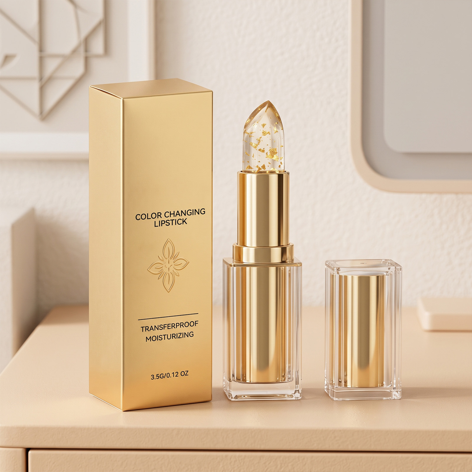 Hydrating Color-Changing Lipstick Gold Foil Color-Changing Moisturizing Lipstick Daily Gloss Soft & Lightweight Non-Greasy Care 3.5g - Image 4