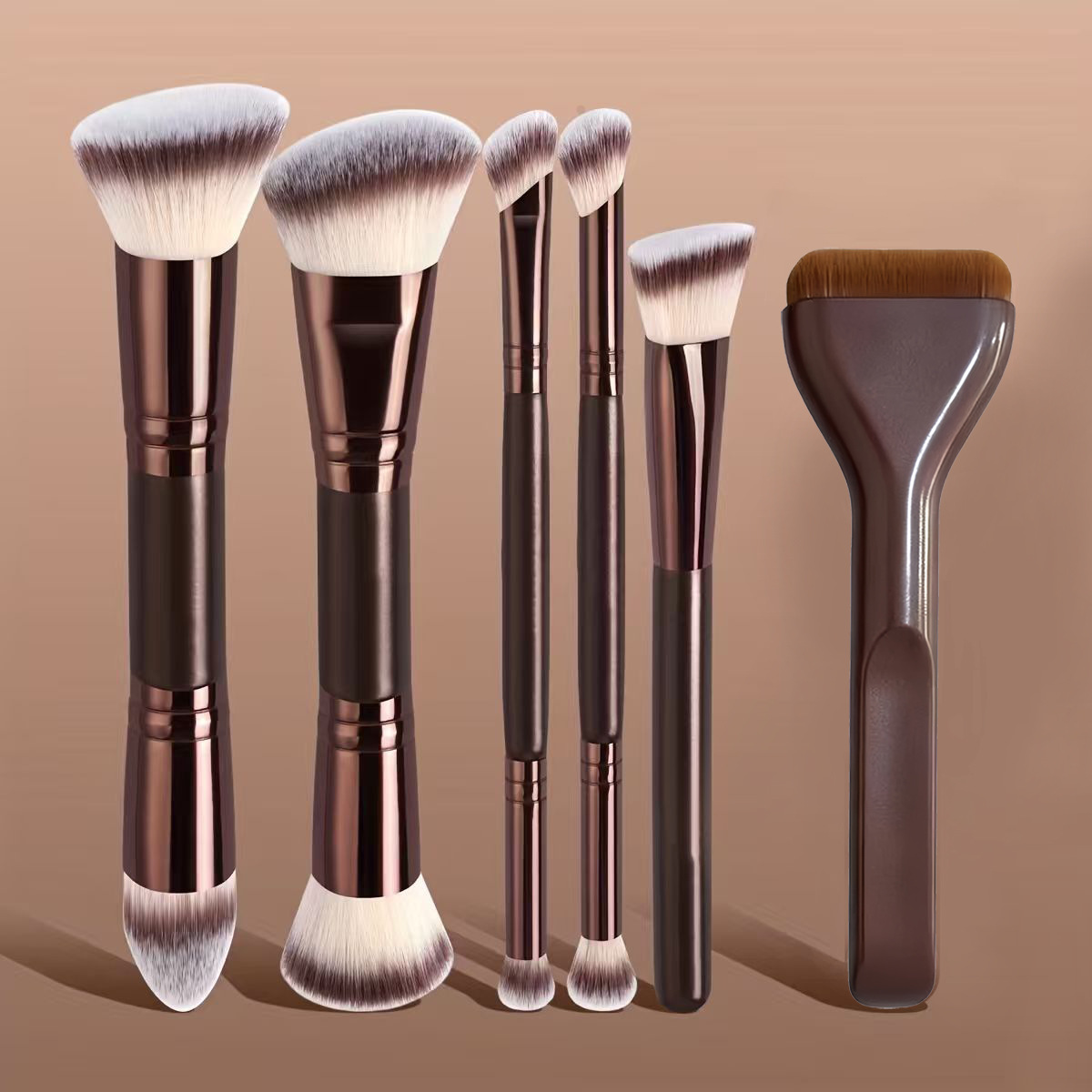 Coffee brown senior suit 4 pieces/5 pieces/6 pieces double head cover brush small pillow no trace foundation make-up brush triangle concealer brush - Image 5