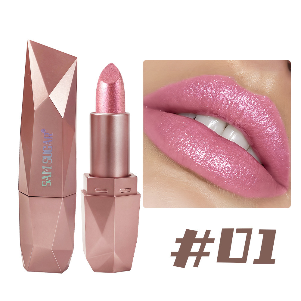 Diamond Pearl Lipstick Fine Shining Golden Brightness Moisturizing Crushed Diamond Galaxy Colored Lipstick - Image 4