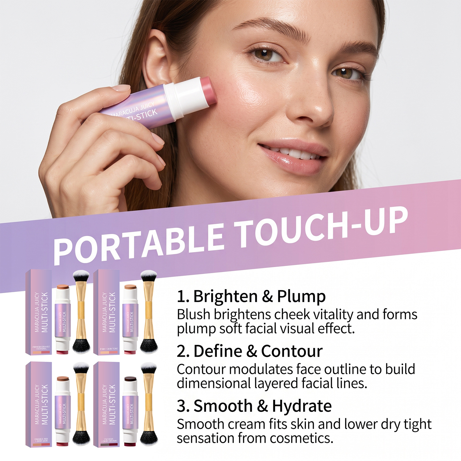 Multi effect Moisturizing powder blusher Repairing Stick Series Colorful Dyeing Smoothing Cheek Repairing Brightening Dual purpose Daily Makeup Stick - Image 4
