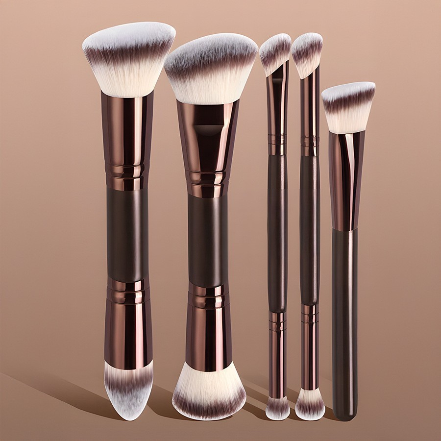Coffee brown senior suit 4 pieces/5 pieces/6 pieces double head cover brush small pillow no trace foundation make-up brush triangle concealer brush - Image 6