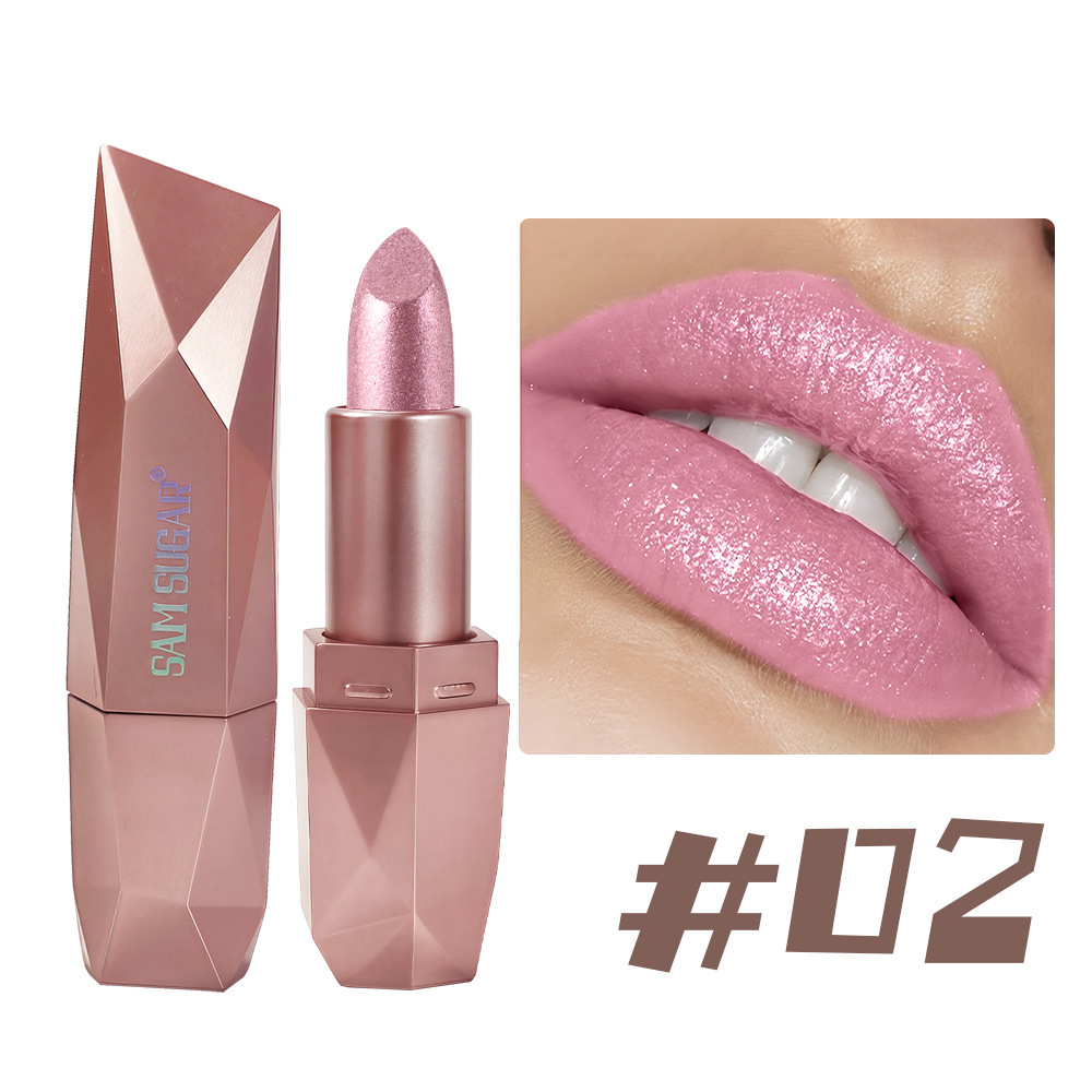 Diamond Pearl Lipstick Fine Shining Golden Brightness Moisturizing Crushed Diamond Galaxy Colored Lipstick - Image 5