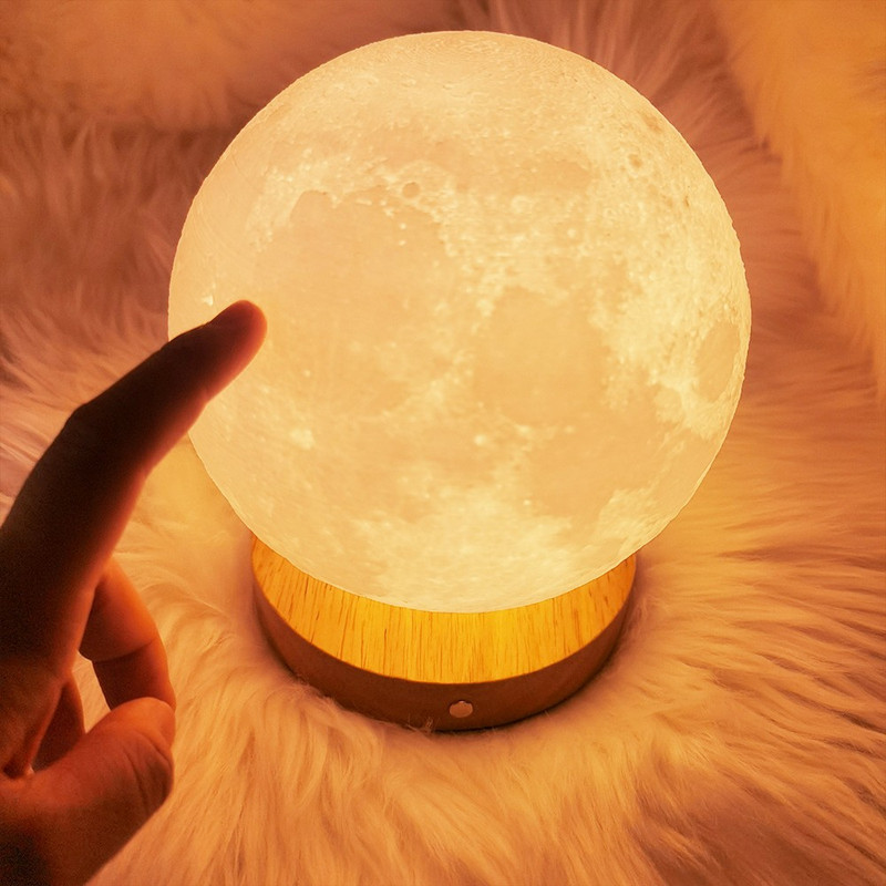 Touch & Rotating Moon Lamp, 3D Moon Shape Sleep Night Light, Rechargeable Bedside Table Lamp, Ambient Light for Bedroom & Desk - Image 2