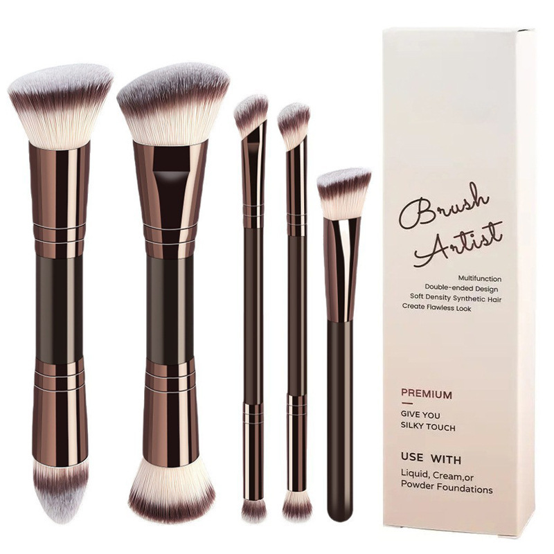 Coffee brown senior suit 4 pieces/5 pieces/6 pieces double head cover brush small pillow no trace foundation make-up brush triangle concealer brush - Image 7