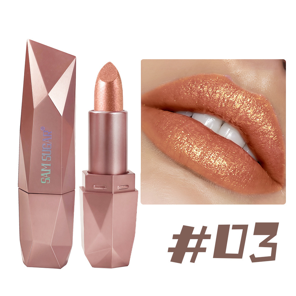 Diamond Pearl Lipstick Fine Shining Golden Brightness Moisturizing Crushed Diamond Galaxy Colored Lipstick - Image 6