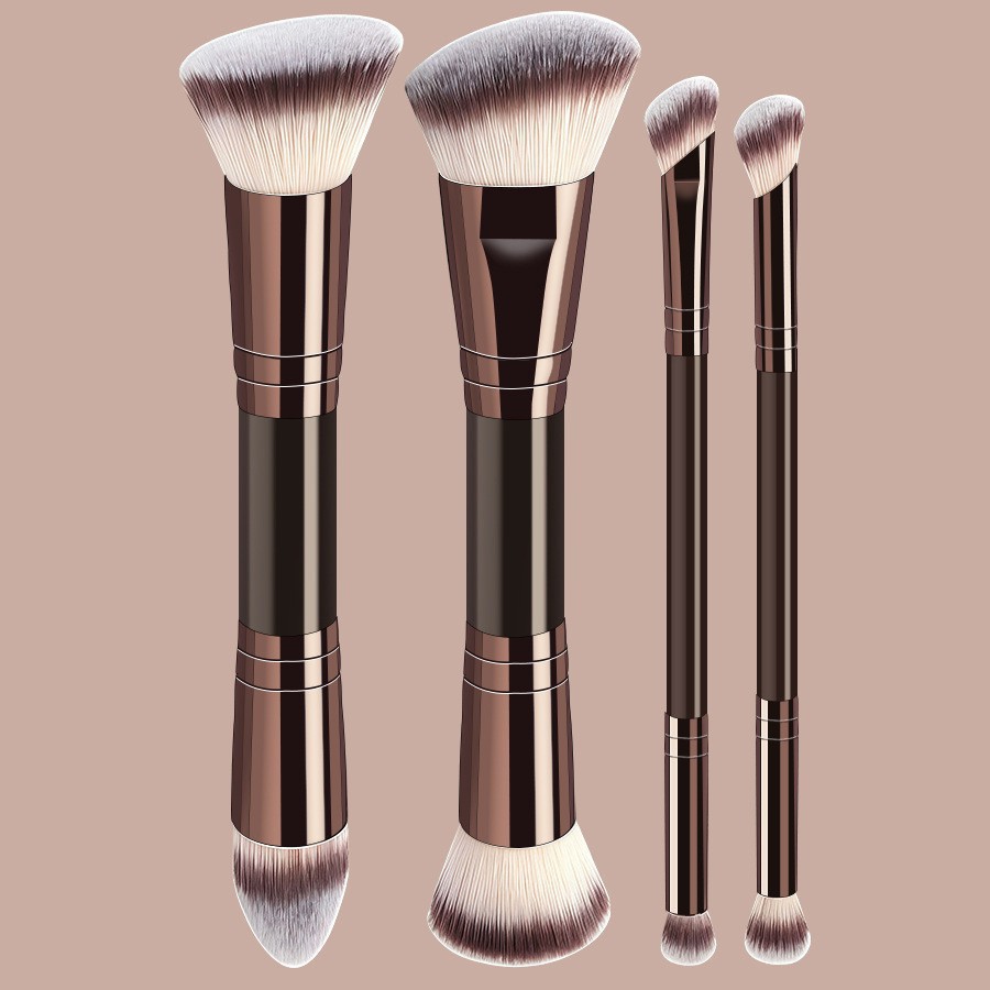 Coffee brown senior suit 4 pieces/5 pieces/6 pieces double head cover brush small pillow no trace foundation make-up brush triangle concealer brush - Image 8