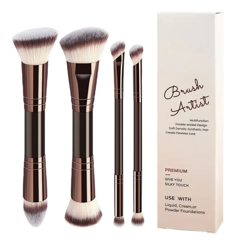 Coffee brown senior suit 4 pieces/5 pieces/6 pieces double head cover brush small pillow no trace foundation make-up brush triangle concealer brush - Image 9